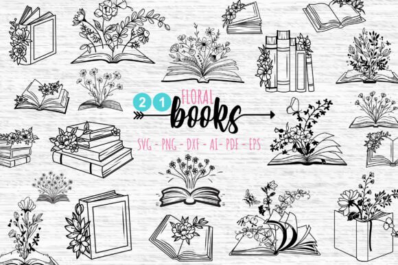 Books & Flowers SVG Bundle: 21 Book SVGs for Crafters