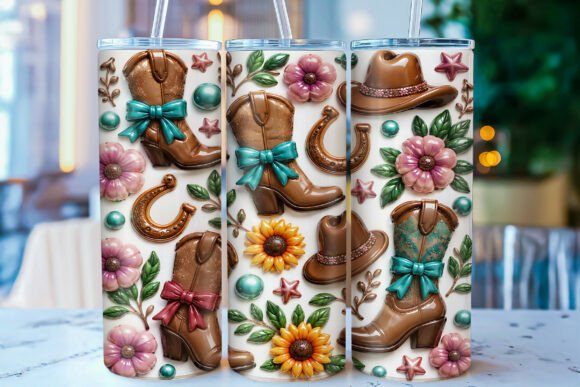 Cowgirl Boots Floral 20oz Tumbler Wrap: A Design Asset for Western Branding