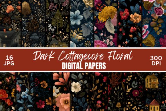 Dark Cottagecore Floral Seamless Pattern: Moody Botanical Elegance