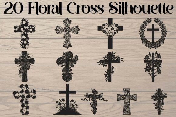Elegant Floral Cross Silhouettes: 20 Designs for Faith & Art