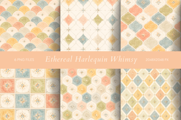 Ethereal Harlequin Whimsy: A Soft Vintage Charm for Designers