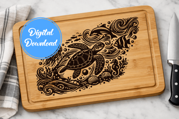 Floral Sea Turtle Cutting Board SVG: Coastal Elegance for Makers