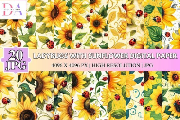Ladybugs with Sunflower Digital Paper: A Design Asset with Vibrant Appeal