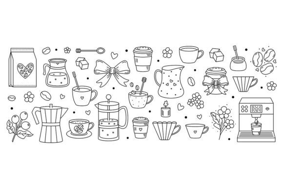 Mastering Modern Typography with Coffee Items Black Line Icon Set