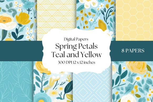 Spring Petals - Teal and Yellow: A Fresh Take on Floral Design