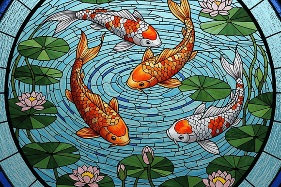 Stained Glass Koi Fish Pond Art: A Digital Asset for Serene Design